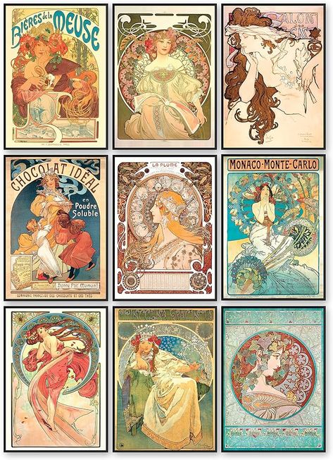 Amazon.com: 97 Decor Alphonse Mucha Art Print - Art Nouveau Decor, Alfons Mucha Poster, Art Deco Wall Art, Vintage French Nouveau Advertisement Painting, Fine Art Posters for Bedroom Decorations (7x10 UNFRAMED) : CDs & Vinyl Art Nouveau Alphonse Mucha, Art Nouveau Poster Design, Art Nouveau Elements, French Nouveau, Mucha Poster, Art Nouveau Aesthetic, Posters For Bedroom, Daily Sketching, Art Nouveau Mucha