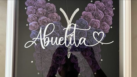 Personalized “Grandma (Abuelita)” Butterfly Shadow Box - Each flower is meticulously designed to create a 3D effect that brings a touch of elegance. Perfect for making it a delightful addition to room or house decor #handmade #paperflowers #crafts #shadowbox #cricutmaker3 #cardstock #gift #unique #lifetime #personalized #homedecor #decor #handmade #paperflowers #crafts #shadowbox #cricutmaker3 #cardstock #gift #unique #lifetime #persanolized #abuelita #grandma #butterfly Butterfly Shadow, Flowers Home Decor, Flower Shadow Box, Flowers Home, Personalized Grandma, Home Decor Pictures, Shadow Box Frames, Picture Display, Cardstock Paper