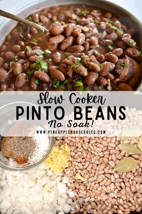 Slow Cooker Pinto Beans Crockpot Pinto Beans With Bacon, Bbq Pinto Beans Recipe, Pinto Beans Crockpot, Side Dishes Crock Pot, Crock Pot Sides, Pinto Beans In The Crock Pot, Crock Pot Side Dishes, Crockpot Pinto Beans Recipe, Beans In The Crock Pot