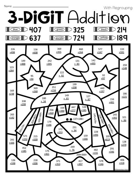 triple digit addition coloring worksheets here you can find more pictures for coloring and addition Three Digit Addition, Homework Board, Addition Coloring Worksheet, Coloring Worksheets For Kindergarten, Halloween Math Worksheets, Christmas Math Worksheets, Fun Math Worksheets, Math Coloring Worksheets, Math Addition Worksheets