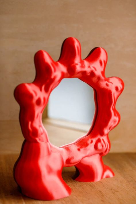 Wobbly Digital Sun Mirrors | Bard Ceramic Photo Stand, Cool Sculptures, Mirror Sculpture, Ceramic Mirror, Table Mirrors, Red Items, Weird Furniture, Sun Mirror, Small Mirror