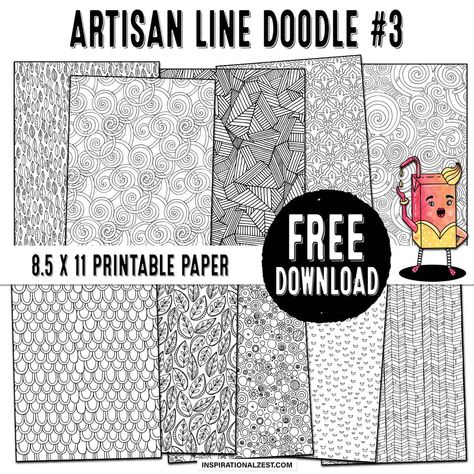 Free Zen Doodle Pattern Zentangle Inspired Printable Paper! 8.5x11 printable coloring sheets for mixed media collage, cardmaking, AtC Cards. Free download for paper crafting. Get creative! via @carriestephens Zentangle Printables Free, Free Zentangle Printables, Aesthetic Coloring Pages, Pattern Zentangle, Repetitive Patterns, Easy Zentangle Patterns, Free Doodles, Line Doodles, Zen Doodle Patterns