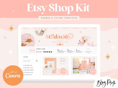 Etsy Banner Shop Kit - Canva Templates - Etsy Success Seller Template - Etsy Banners - Etsy Store Branding - Shop Design - SJ01 - Blog Pixie Etsy Banner Ideas, Shop Banner Design, Store Branding, Boho Logo Design, Etsy Shop Branding, Shop Branding, Shopify Templates, Colorful Logo Design, Etsy Shop Banner