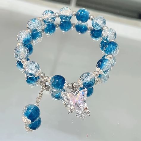 Faster shipping. Better service Blue Butterfly Bracelet, Blue Charm Bracelet, Bead Bracelets With Words, Water Bracelet, Sea Bracelet, Blue Bracelets, Blue Crystal Bracelet, Butterfly Charm Bracelet, Crystal Bead Jewelry