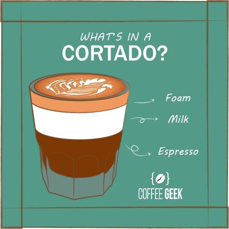 What is a cortado Cortado Coffee, Barista Recipe, Spanish Coffee, Cafe Barista, Nitro Coffee, Baking Secrets, Espresso At Home, Coffee Artwork, Coffee Geek