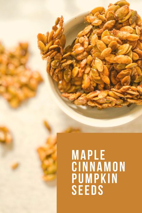 Maple Pumpkin Seeds, Paleo Halloween Treats, Cinnamon Pumpkin Seeds, Pumpkin Seeds Cinnamon, Flavored Pumpkin Seeds, Pumpkin Seed Recipes Roasted, Easy Vegan Snack, Pumpkin Seeds Recipe, Spiced Cashews