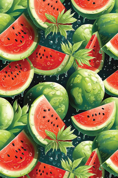 Fruit Wallpaper Pattern, Fruits Wallpaper, Summer Prints Wallpaper, Fruit Images, Repeatable Pattern, Leaf Art Diy, Tumbler Pattern, Watermelon Illustration, Fruit Background