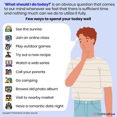 ‘What should I do today?’ is an obvious question that comes to our mind whenever we feel that there is sufficient time and nothing much can we do to utilize it fully. It’s not easy to fill the time by doing activities that are enjoyable and worthy. #happiness #love #life #happy #motivation #selflove #instagood #inspiration #positivevibes #believe #quotes #lifestyle #instagram #loveyourself #success #mindset #bhfyp #goals #like #smile #yourself #positivity #motivationalquotes What Should I Do Today, Things To Do Today, Happy Motivation, To Do Today, Believe Quotes, Romantic Dates, Mental And Emotional Health, Success Mindset, Go Camping