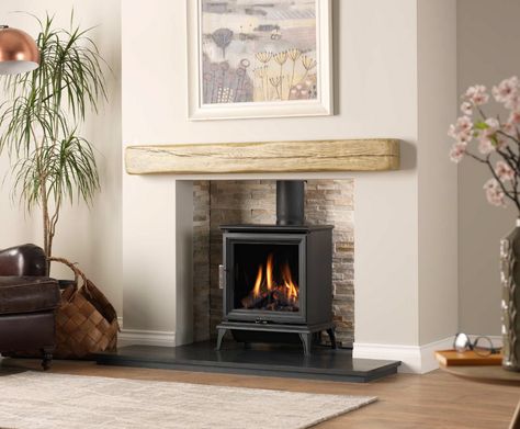 Wildfire Ravel Gas Stove - Classic Fireplaces Gas Fires Living Room, Open Gas Fireplace Ideas, Gas Log Burner Fireplace, Gas Stove Fireplace Ideas, Gas Log Fireplace Ideas, Gas Stove Fireplace, Gas Log Burner, Woodburning Stove Fireplace, Wooden Fireplace Surround