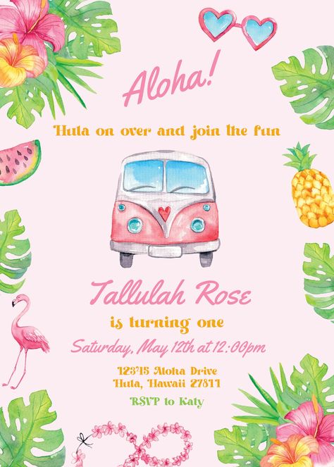 ALOHA Birthday Invitation Luau Invitation Hawaiian Luau - Etsy Hawaiian Luau Birthday Party, Luau Birthday Party Invitations, Aloha Birthday, Luau Invitations, 1st Birthday Invite, Aloha Party, Aloha Vibes, Luau Birthday Party, Luau Theme