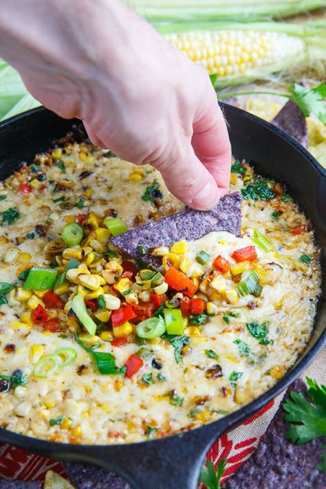 Roasted Corn Guacamole Recipe, Corn Roast Party Ideas, Queso Corn Dip, Corn Queso, Melted Cheese Dip, Queso Fundido Recipe, Fundido Recipe, Queso Fundido, Corn Dip