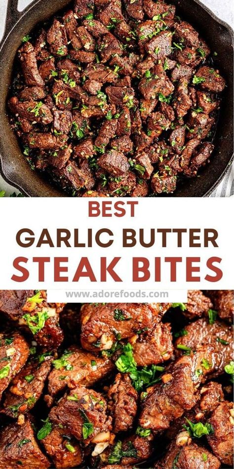 Looking for an unbelievably delicious and easy dinner idea? This mouthwatering Garlic Butter Steak Bites recipe is here to steal the show at your dinnertime. Juicy, tender, and perfectly seasoned, these steak bites are a surefire hit for anyone who loves a good steak appetizer. #appetizersfordinner #beststeakbites #lowcarbdinneridea Greek Steak Bites, Ribeye Steak Bites Recipe, Steak Bites With Stew Meat, Stove Top Steak Bites, Steak Bites And Rice, Quick Round Steak Recipes Easy, Steak Chunks Recipes, Top Sirloin Steak Bites, Steak Bites Instant Pot