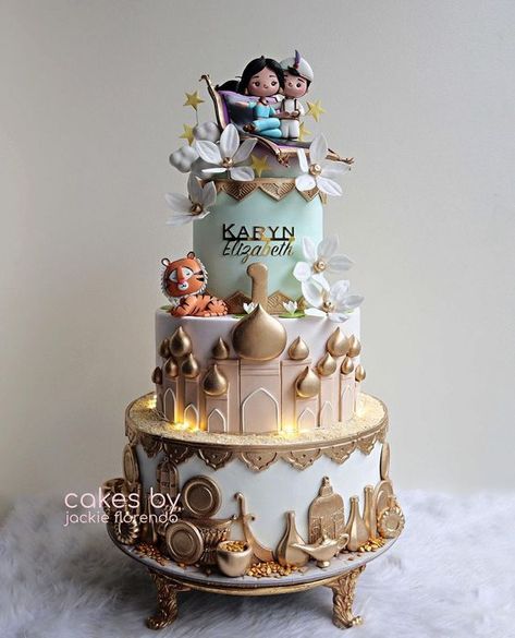 Aladdin Wedding Cake, Jasmine Princess Party Ideas, Jasmine Theme Cake, Aladdin Cake Ideas, Jasmine Birthday Cake, Princess Jasmine Cake, Aladdin Wedding, Jasmine Cake, Jasmine And Aladdin