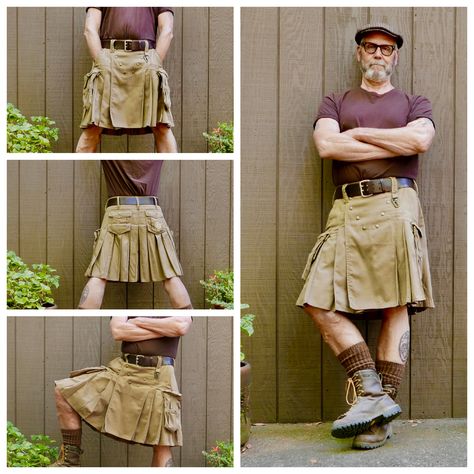 'Old-Style' Utilikilts. Survivor model...a study in brown. Utilikilt Men, Kilt Pattern, Modern Kilts, Scottish Dress, Guys In Skirts, Genderfluid Pride, Men Wearing Skirts, Utility Kilt, Kilt Outfits