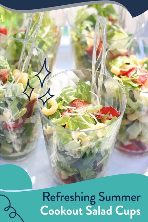 Refreshing Summer Cookout Salad Cups make BBQs a breeze. Salad Cups For Party, Pasta Salad Party, Cookout Salad, Salad Party, Salad Cups, Cup Recipes, Pudding Cup, Bbq Salads, Wonton Cups