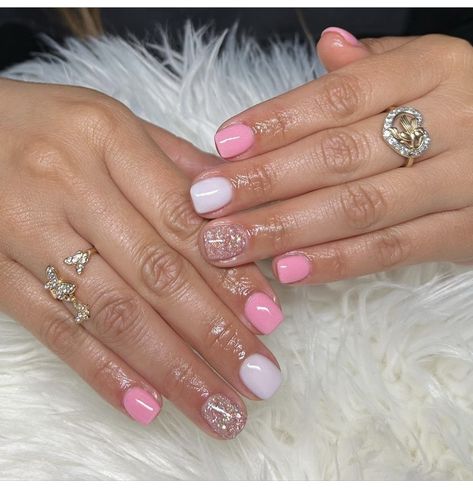 Classy Wedding Nails For Guest, Shalak Nail Ideas, Labor Nails, Pink Skittles, Glitter Dip Nails, Gel Overlay Nails, Skittle Nails, Acrylic Dip Nails, Short Pink Nails