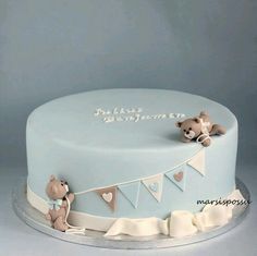 Gateau Baby Shower Garcon, Cake For Baby Boy, Tårta Design, Christening Cake Boy, Cake For Baby, Teddy Bear Cakes, Baby Shower Cakes For Boys, Baby Boy Cakes, Baby Birthday Cakes