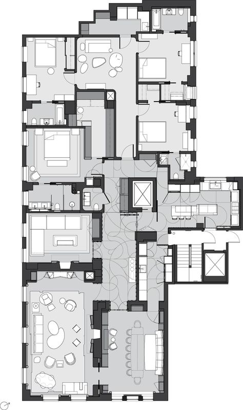 Luxurious Apartment Interior, Luxury Apartment Floor Plans, Venetian Plaster Walls, Built In Banquette, Apartment Floor, Contemporary Color Palette, Apartment Floor Plans, Apartment Layout, Cabinetry Design