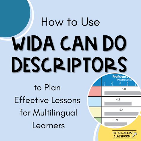 How to Use WIDA Can Do Descriptors to Plan Effective Lessons for Multilingual Learners - The All-Access Classroom Listening Speaking Reading Writing, Eld Activities, Esl Teaching Elementary, Esl Vocabulary Activities, Teaching Ell Students, Esol Classroom, Multilingual Learners, Language Objectives, Grouping Students