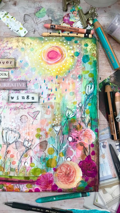 Mixed Media Art Lesson, Lally Mille Art, Laly Mille Art, Pencil And Watercolor Mixed Media, Jenny Grant Mixed Media, 21st Invitations, Paint Together, Mixed Media Art Journaling Focal Point, Mixed Media Artwork Artwork Poppies