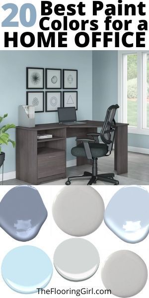 Calming Home Office Paint Colors, Inspiring Office Paint Colors, Attic Office Paint Colors, Light Gray Office Walls, Best Paint Colors For Craft Room, Office Room Paint Colors, Grey Blue Office Ideas, Colors For Office Walls Interiors, Home Office Paint Colors Sherwin Williams