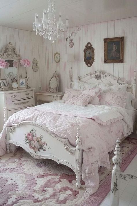 Delicate Bedroom, Pink Shabby Chic Bedroom, Girly Pink Bedroom, Shabby Chic Bedroom Furniture, Pink Shabby Chic, Dream Bedroom Inspiration, Coquette Room, Chic Bedroom Decor, Shabby Chic Room