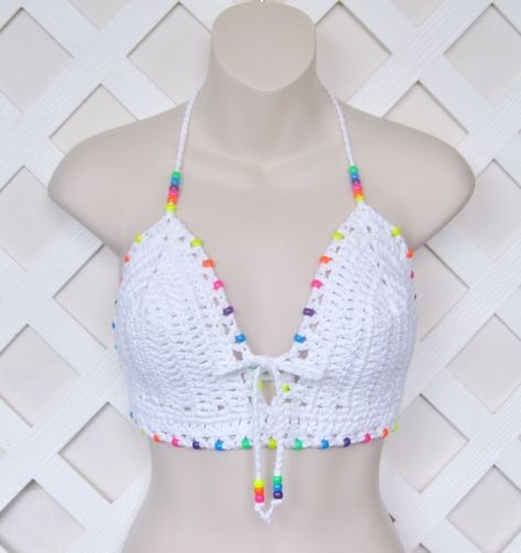 Kandi Bead White Rave Crochet Halter Top Kandi Bead Top Rave Halter Rave Bra Kandi Bra Dance Halter Rave Crochet, White Crochet Halter Top, Kandi Beads, Bead Top, Crochet Tank Tops, Crochet Halter Top, Sewing Pattern Shop, Rave Bra, Crochet Bralette