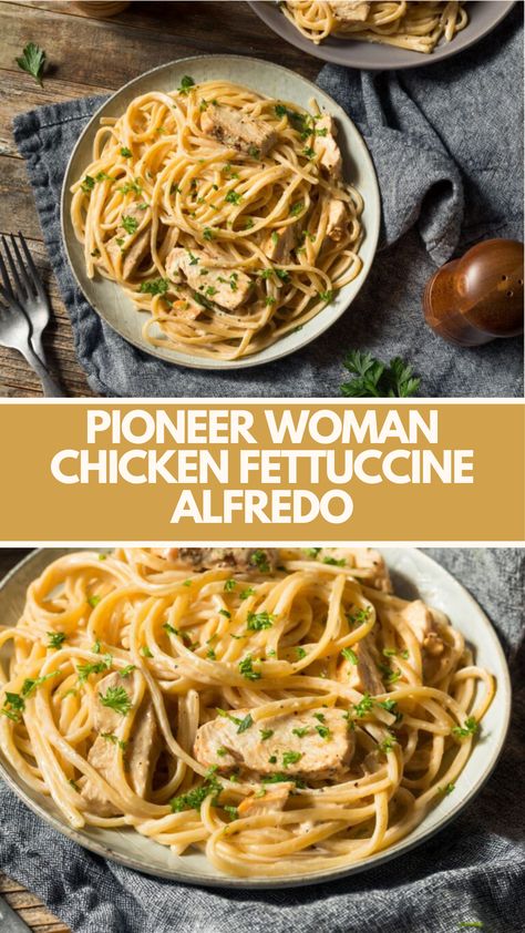 Pioneer Woman Chicken Fettuccine Alfredo is made with chicken breasts, fettuccine noodles, butter, heavy cream, and freshly grated parmesan cheese.

This easy Chicken Fettuccine Alfredo recipe creates a delicious dinner that takes about 30 minutes to prepare and can serve up to 4 people. Pioneer Woman Fettuccine Alfredo, Alfredo Pasta Ideas, Turkey Fettuccine Alfredo, Chicken Tetrazinni Recipe, Fettuccine Chicken Alfredo, Fettuccine Recipes Easy, Pioneer Woman Alfredo Sauce, Chicken Noodle Casserole Pioneer Woman, Pioneer Woman Chicken Alfredo