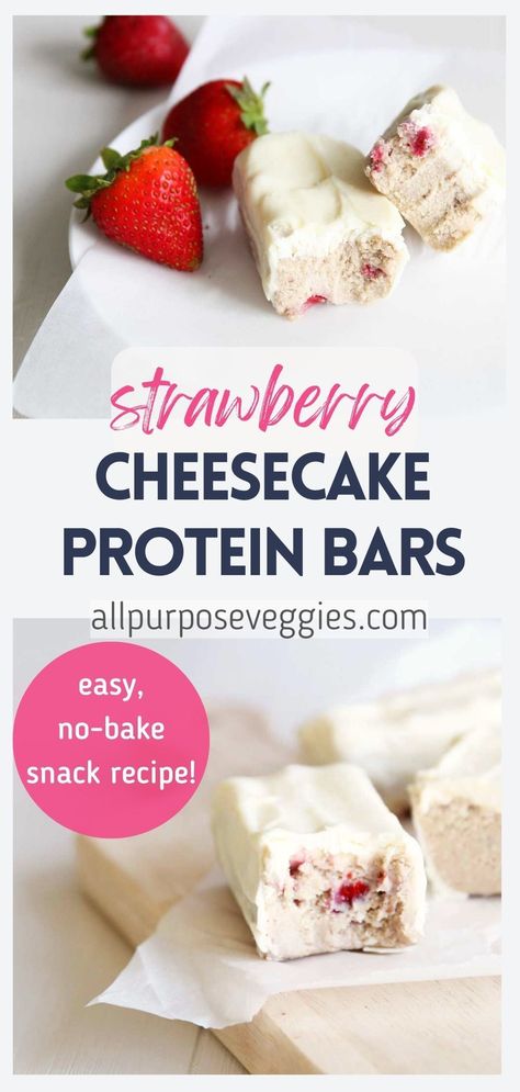 Protein Bars Strawberry, Easy Protein Bars 3 Ingredients, Strawberry Protein Snacks, Healthy Snack With Strawberries, Strawberry Protein Balls Healthy, Protein Candy Recipe, Birthday Cake Protein Bar, Recipes With Strawberry Protein Powder, Protien Cheesecake No Bake