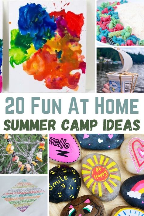 20 Easy Activities to Make Your DIY Summer Camp at Home More Fun Diy Summer Camp At Home, Art Summer Camp Ideas, At Home Summer Camp Ideas, Camp Activity Ideas, Summer Camp Activities For Kids, Diy Summer Camp, Summer Camp Ideas, Day Camp Activities, Camping Activites For Kids