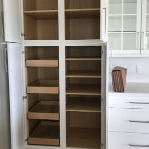 Ikea Built In Kitchen Cabinet, Ikea Havsta Built In Hack Pantry, Diy Tall Pantry Cabinet, Ikea Hemnes Pantry, Ikea Closet Pantry Hack, Ikea Skelton Kitchen, Pantry From Stock Cabinets, Pantry Cabinet Built In, Ikea Built In Pantry Hack