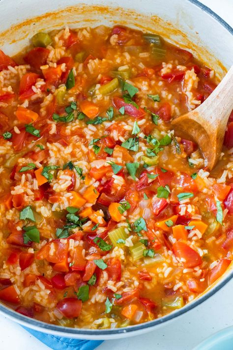 Chicken And Rice Soup With Tomatoes, Tomato And Rice Soup Recipe, Tomato Soup With Rice, Tomato Rice Soup Recipe, Tomato And Rice Soup, Spanish Rice Soup Recipe, Recipes Using Tomato Soup, Vegetarian Rice Soup, Diced Tomato Recipes