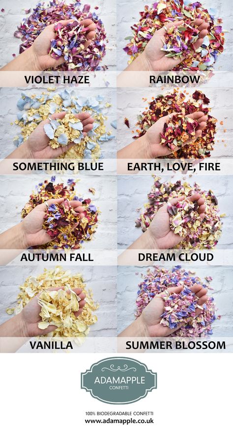 Dry Flower Confetti Wedding, Biodegradable Flower Petals, Autumn Wedding Confetti, Confetti Packaging Ideas, Flower Wedding Confetti, Confetti Table Wedding, Fall Wedding Confetti, Bio Degradable Confetti, Wedding Table Confetti