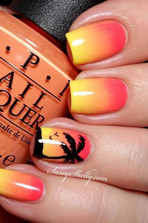 Hawaiian Nails, Tropical Nail Art, Tropical Nail Designs, Tropical Vacation Nails, Florida Nails, Sunset Nails, Palm Tree Nails, Tropical Nails, Jamaica Vacation