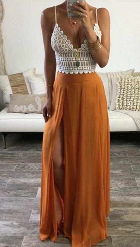 f670ef5d2d6bdf8f29450a970494dd64desc43126802ri Bohemian Chic Outfits, Beautiful Evening Dresses, Orange Chiffon, Dress With Pleats, Maxi Rok, Prom Dresses Sleeveless, White Prom Dress, Mode Boho, Prom Outfits