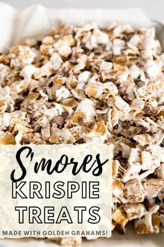 Golden Graham Rice Crispy Treats, Smores Treats Golden Grahams, Rice Krispie Smores Bars, Smores Crispy Treats, Smores Marshmallow Treats, Smores Appetizer, Smores Krispie Treats, Easy Bars For Bake Sale, Indoor Smores Golden Grahams