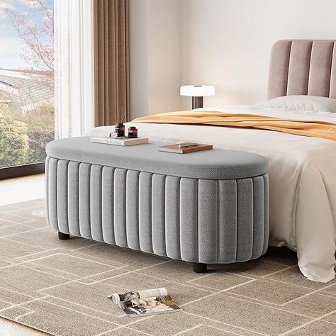 Amazon.com: Jotoa Storage Ottoman Bench 46 Inch Storage Bench for Bedroom End of Bed, Upholstered 360G Linen Fabric Oval Storage Ottoman for Bedroom Living Room, Grey : Home & Kitchen Ottoman For Bedroom, End Of Bed Ottoman, Storage Bench For Bedroom, Bench For Bedroom, Upholstered Bench Seat, Storage Bench Seating, Storage Bench Bedroom, Blankets And Pillows, End Of Bed Bench