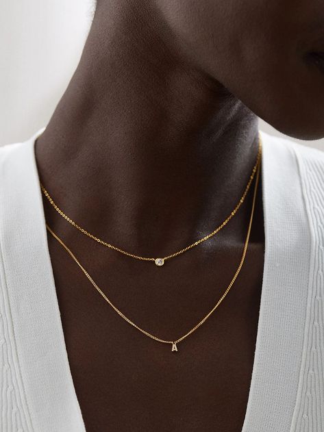 18K Gold Mini Initial Necklace - Gold/Pavé | BaubleBar (US) Necklace Stack Dainty, Gold And Silver Necklaces Together, Everyday Necklace Stack, Dainty Necklace Stack, Layered Necklaces Gold, Stacking Necklaces, Silver Meaning, Dainty Silver Necklace, Gold Bridesmaid Jewelry