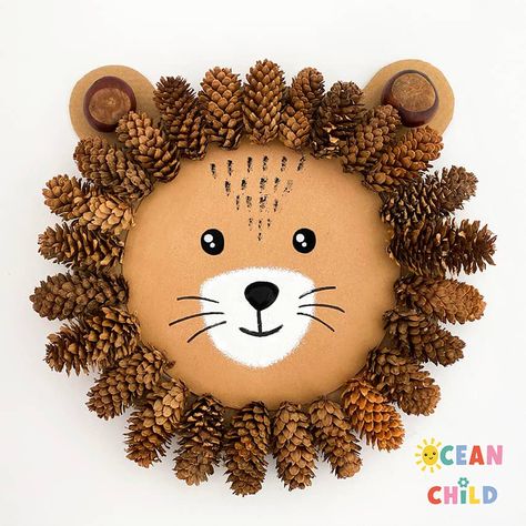 Pinecone dinosaur craft, perfect fall craft for kids! - Ocean Child Crafts Dinosaur Craft Kids, Dinosaur Craft, Pinecone Crafts Kids, Lion Craft, Paper Flower Garlands, Kids Craft Supplies, Diy Pinecone, Baby Learning Activities, Dinosaur Crafts