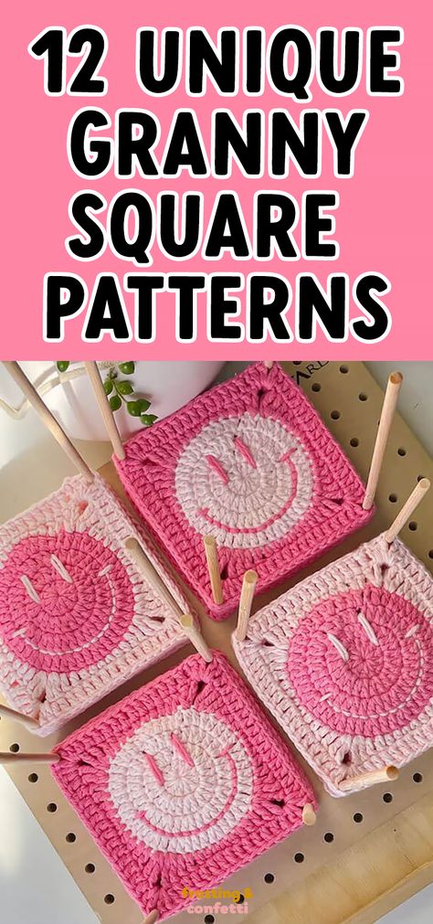 If you're looking for unique granny square patterns try this smiley face granny square. The pattern is quick and easy, perfect for those who want to make something special in a short amount of time. Crochet Zig Zag, Granny Square Patterns, Granny Square Projects, Granny Square Crochet Patterns Free, Mode Crochet, Crochet Design Pattern, Beginner Crochet Projects, Crochet Granny Square, Stitch Crochet