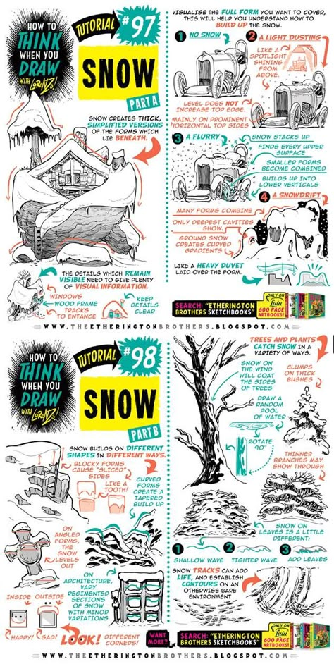 Snow Tutorial, How To Draw Snow, Etherington Brothers, Comic Tutorial, How To Think, Background Drawing, 3d Drawings, Arte Sketchbook, Guided Drawing