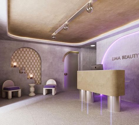 Classic Interior Design Luxury, Nail Salon Interior, Spa Colors, Beauty Room Salon, Clinic Interior Design, Nail Salon Design, Purple Interior, Beauty Room Design, Beauty Salon Decor