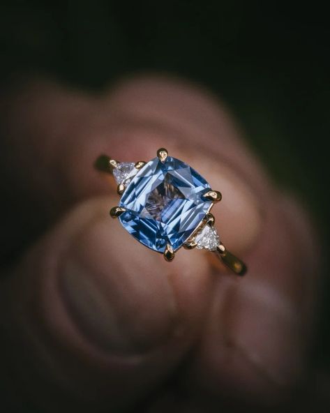 Ceylon Blue Sapphire & Diamond Engagement Ring – Moira Patience Fine Jewellery Trillion Ring, Sapphire Diamond Engagement Ring, Diamond Sapphire Engagement Ring, Sapphire Diamond Engagement, Ring Inspiration, Ceylon Blue Sapphire, Engagement Ring Inspiration, Bespoke Engagement Ring, Ceylon Sapphire