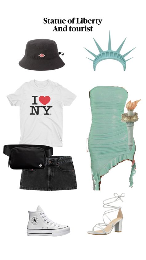 #nyc #statueofliberty #halloween #costume New York And Tourist Costume, Tourist And Statue Of Liberty Halloween Costume, Nyc Tourist Costume, Nyc Costume Ideas, I Love New York Halloween Costume, New York Tourist Costume, Nyc Tourist Halloween Costume, Nyc Halloween Costumes, Statue Of Liberty Halloween Costume