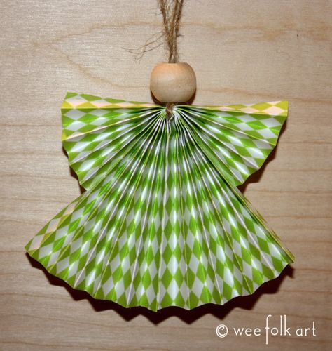 Angel Tutorial, Paper Angels, Wee Folk Art, Christmas Angel Crafts, Paper Angel, Wee Folk, Paper Christmas Ornaments, Paper Fan, Homemade Ornaments