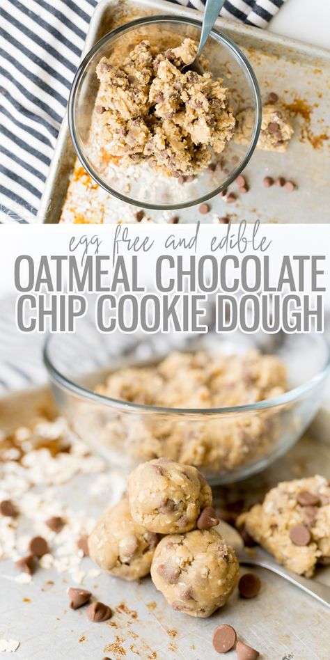 Oatmeal Chocolate Chip Cookie Dough, Egg Free Cookie Dough, Cookie Dough Vegan, Oatmeal Chocolate Chip Cookie, Eggless Cookie Dough, Cooking With Karli, Edible Cookie Dough Recipe, No Bake Cookie Dough, Healthy Cookie Dough