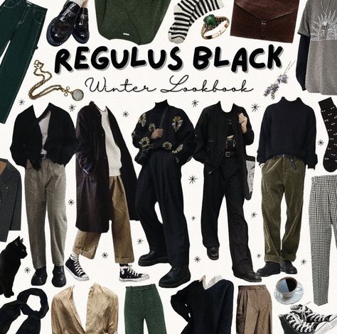 Harry Potter Outfit Ideas Men, Regulus Inspired Outfits, Dark Acedamia Outfit Ideas Male, Black Academia Outfit Men, Regulus Black Outfit Ideas, Masc Dark Academia Outfits Summer, Regulus Black Outfit Style, Regulus Black Clothes Aesthetic, Masc Academia Outfits