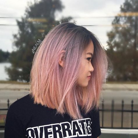 dark roots-to-light pink-to-rose pink blonde ombre Ombre Hair Colour, Pastel Hair, Balayage Asian, Rose Gold Balayage, Hair Color Rose Gold, Long Layered Haircuts, Hair Color Highlights, Trendy Hair Color, Ombre Hair Color