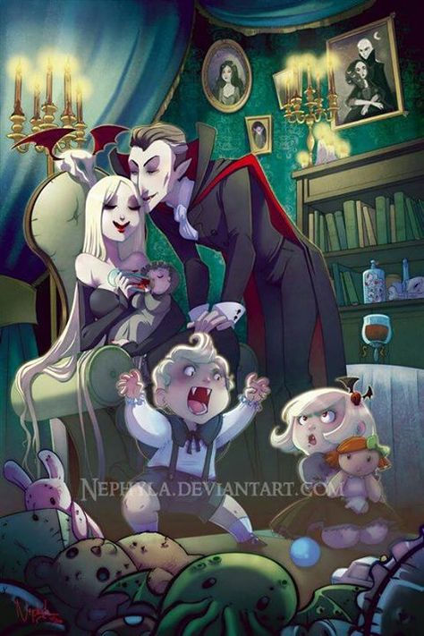 . Monster Family Art, Vampire Family Aesthetic, Vampire Family Art, Vampire Horror Art, Gothic Family, Vampire Family, Vampire Love, Vampires And Werewolves, Vampire Girls