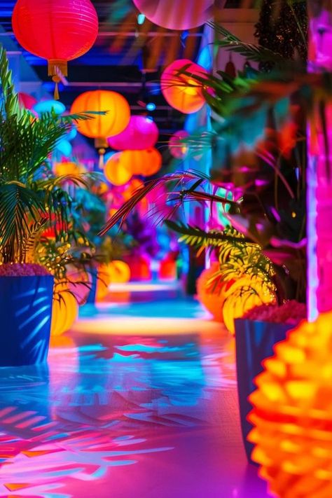 Ultimate Dance Party Ideas for Unforgettable Fun Music Festival Party Ideas, House Party Lighting, Hoco Decorations Party Ideas, Dance Themes Ideas, Miami Themed Party, Music Festival Themed Party, Dance Party Ideas, Event Theme Ideas, Eclectic Party